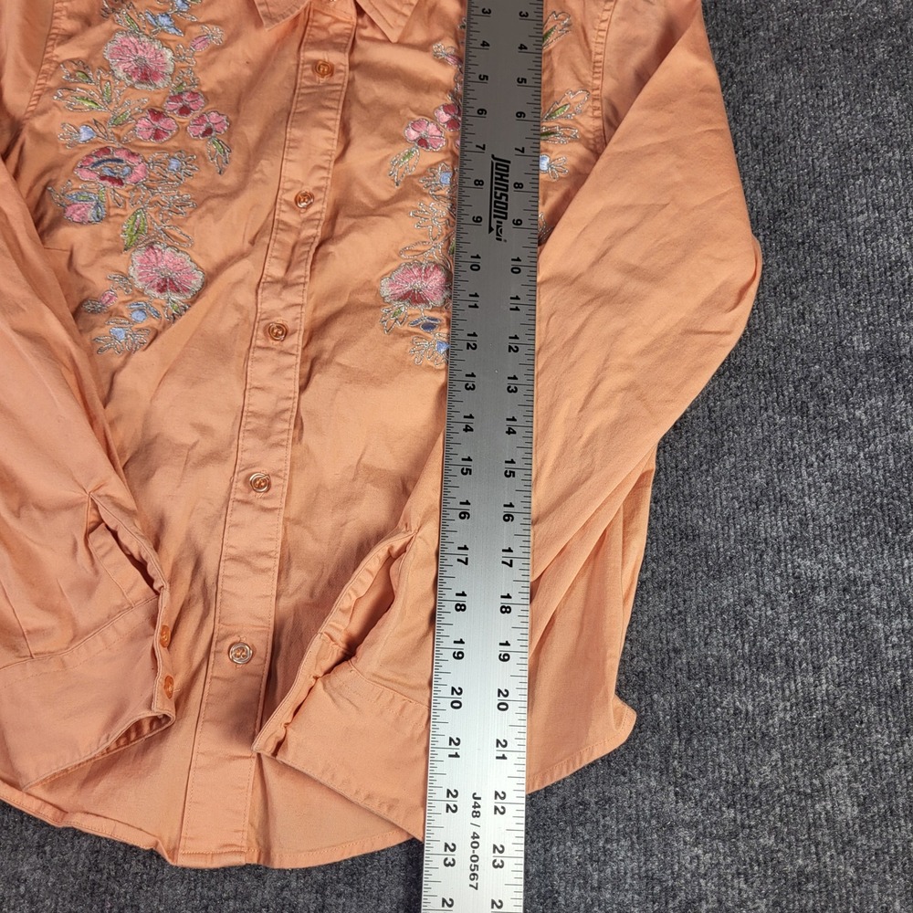 VNTG Roughrider by Circle T Peach Floral Embroidered Western Button Down Shirt M - Picture 5 of 7